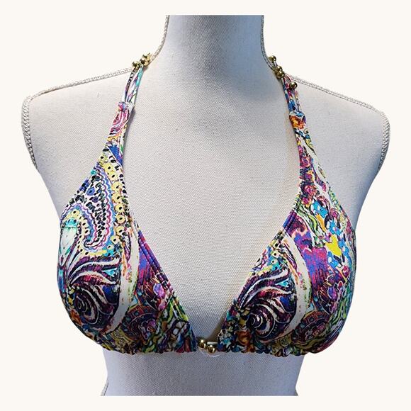 Victorias Secret Swimsuit Bikini Set Paisley Beaded Strappy Back Top L Bottom-S - Picture 3 of 16